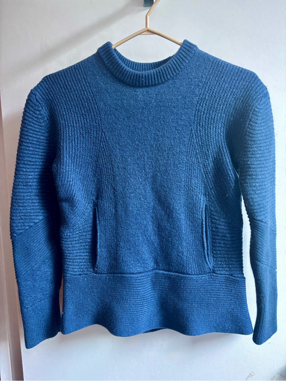 Kit and Ace Merino Wool Navy Crewneck Textured Knit Sweater